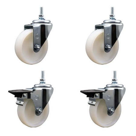Service Caster 4 Inch Nylon 38 Inch Threaded Stem Caster Set 2 Brakes SCC SCC-TS20S414-NYS-381615-2-PLB-2